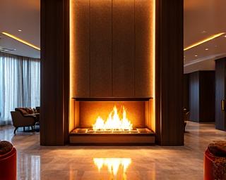 Chimenea en lobby de hotel