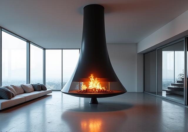 Chimenea suspendida de diseño moderno